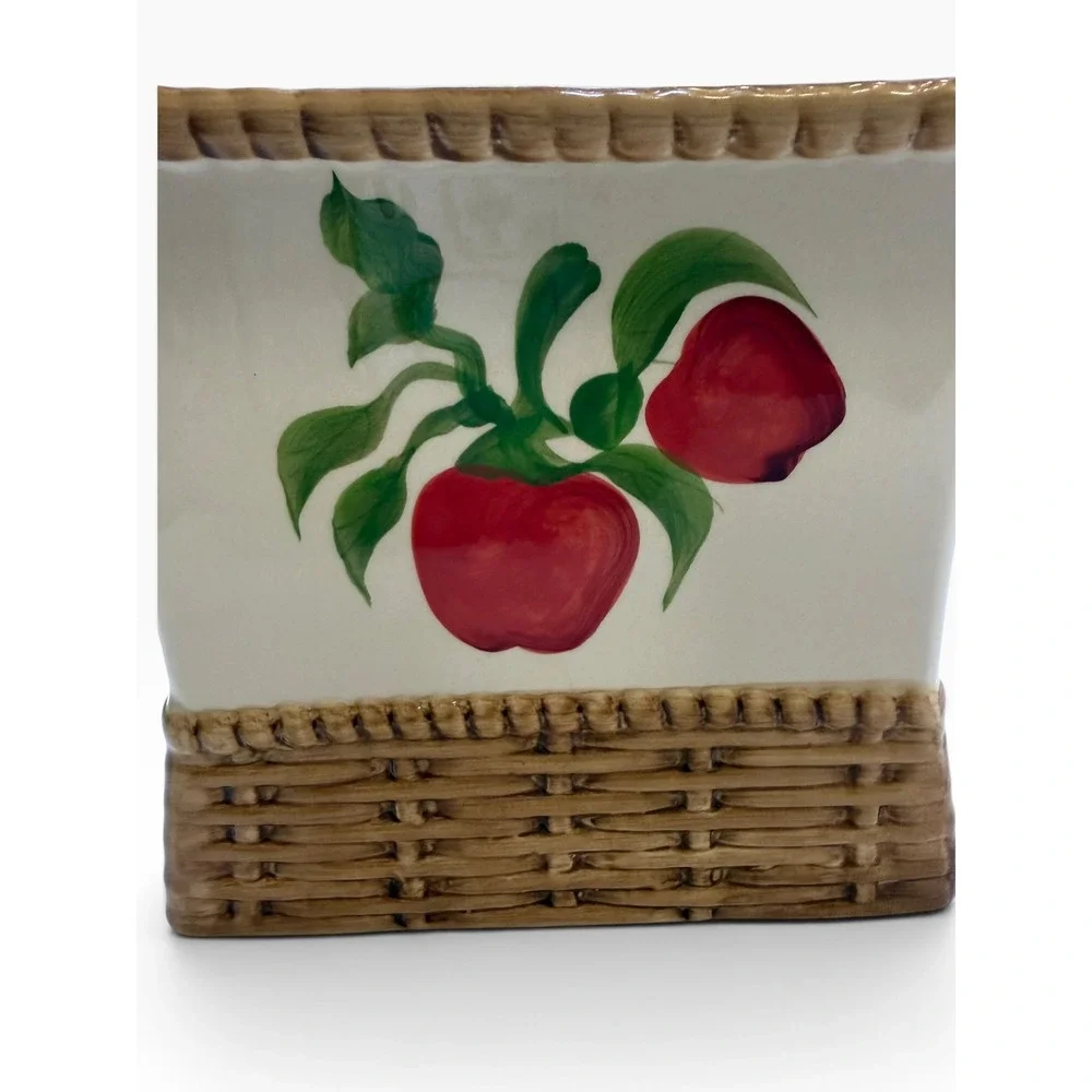 Alco Industries Vintage Ceramic Apple Canister Basket Weave Farmhouse Decor